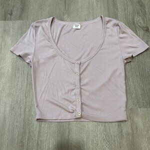 NWOT Aritzia Sunday Best Holly Button Crop Top Light Purple Women's Size Small